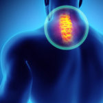 3D illustration, neck painful – cervica spine skeleton x-ray, medical concept.